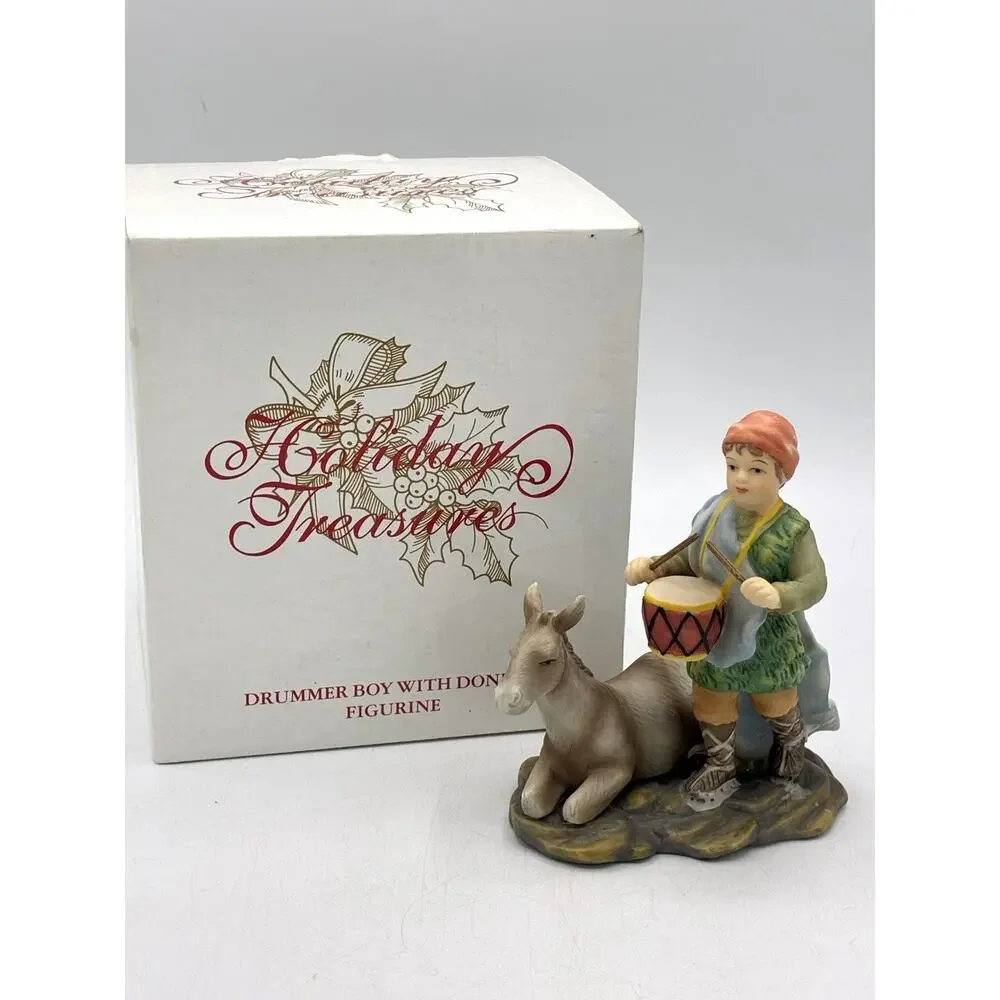 Avon Holiday Treasures Drummer Boy with Donkey Nativity Figurine 2003 NIB